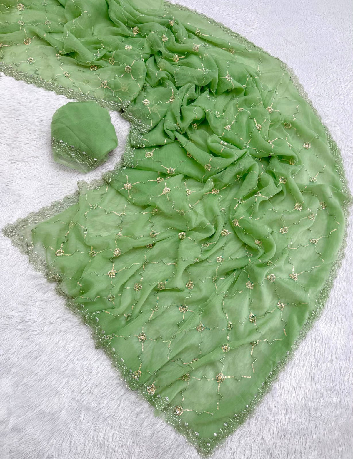 Rosé Soft Vari Chiffon Saree | Sequin & Bead Embroidery