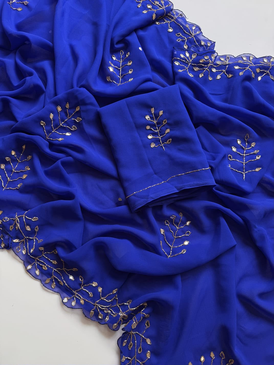 Evara Pure Georgette Saree | Handcrafted Mirror & Khatli Work