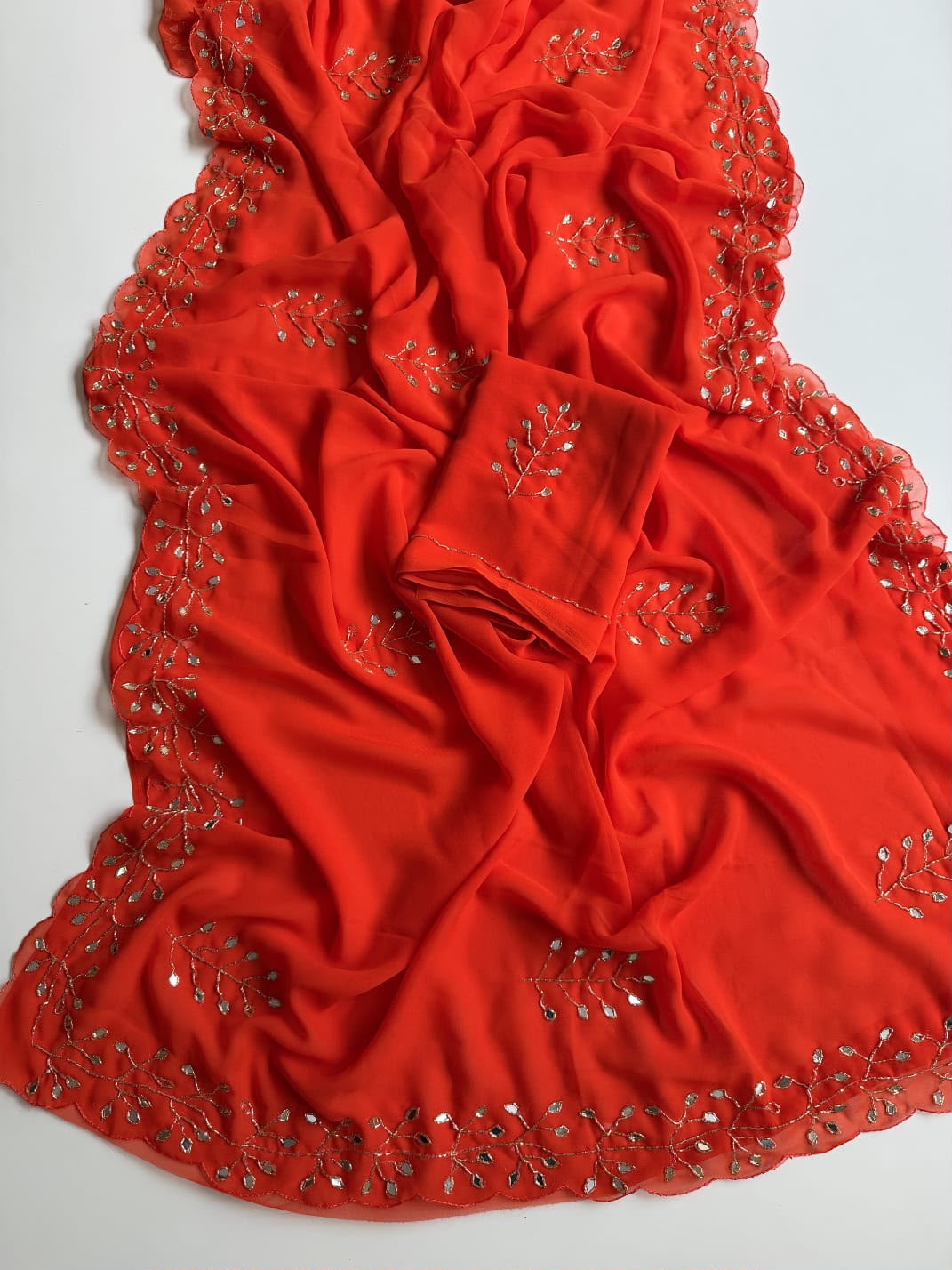 Evara Pure Georgette Saree | Handcrafted Mirror & Khatli Work