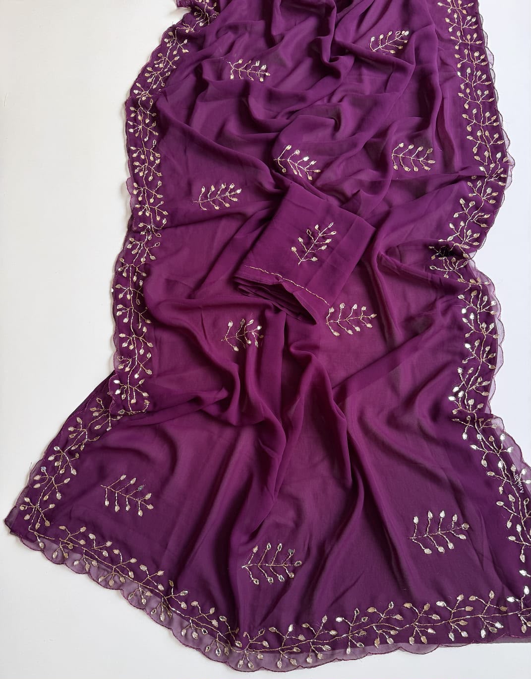Evara Pure Georgette Saree | Handcrafted Mirror & Khatli Work
