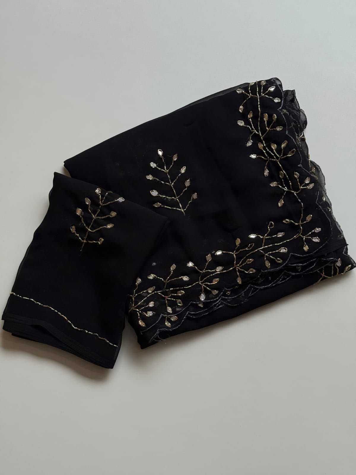 Evara Pure Georgette Saree | Handcrafted Mirror & Khatli Work