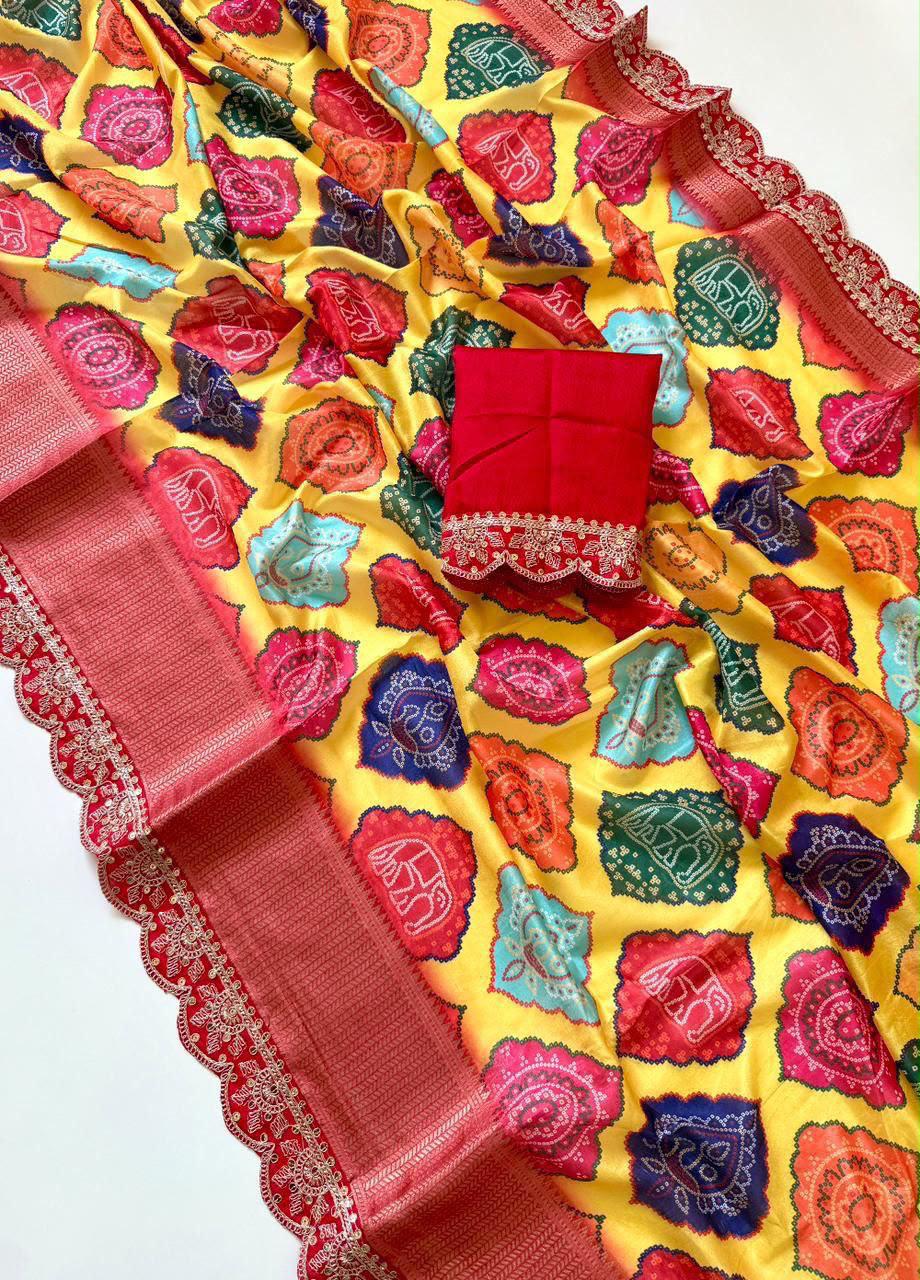 Dola Opulence Banarasi Saree | Multicolour Digital Print & Sequin Border