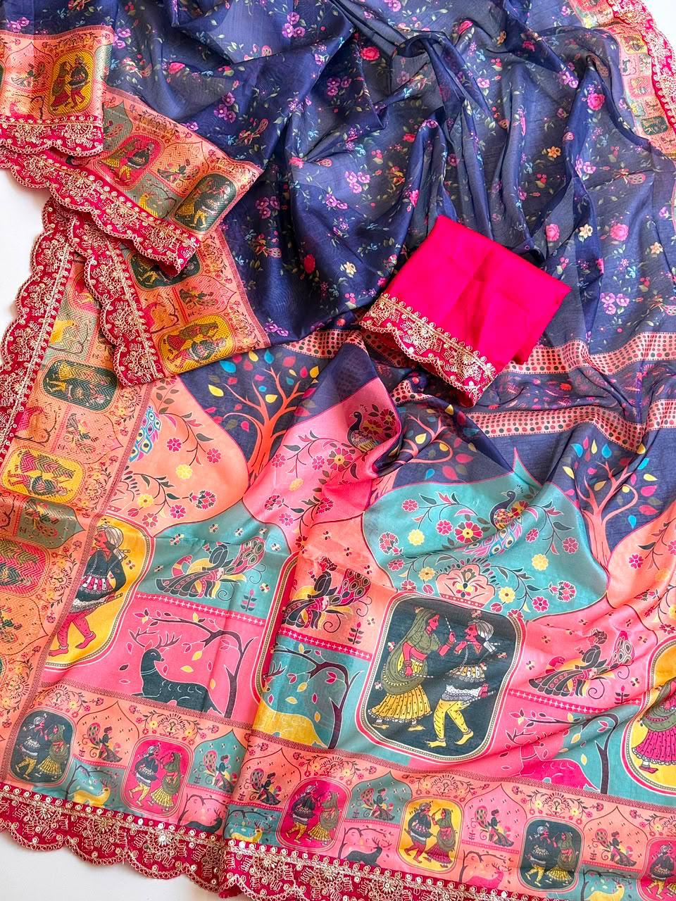 Virasa Designer Dola Banarasi Saree | Gujarat Heritage Digital Print