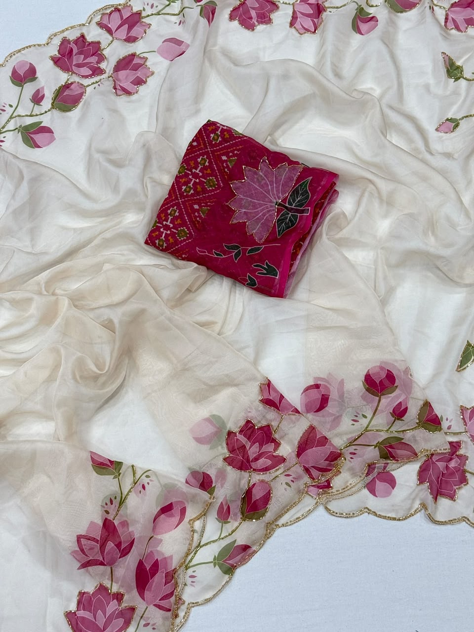Kashika Tebby Silk Saree | Digital Floral Print & Katdana Work
