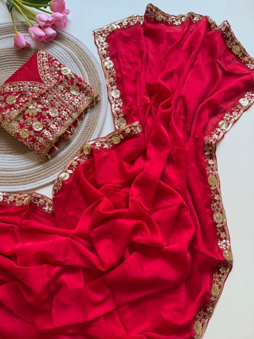 Surkh Dastaan – Sequin Elegance in Faux Georgette