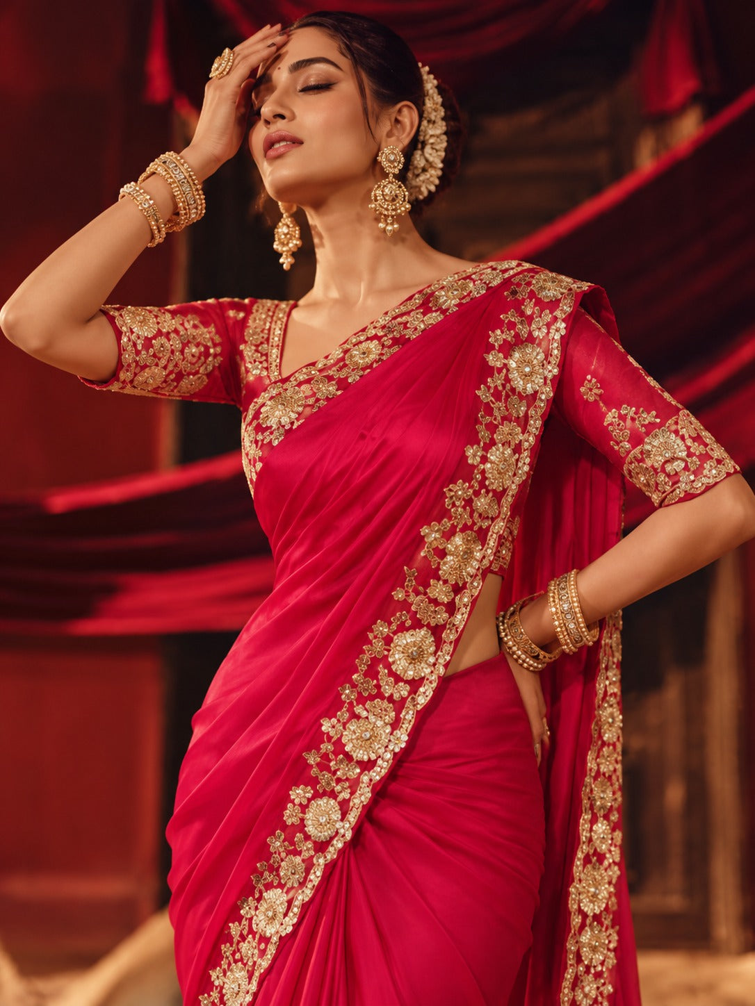 Surkh Dastaan – Sequin Elegance in Faux Georgette