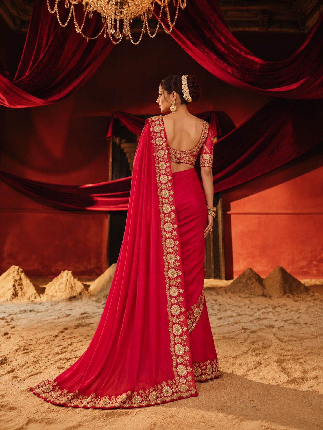 Surkh Dastaan – Sequin Elegance in Faux Georgette