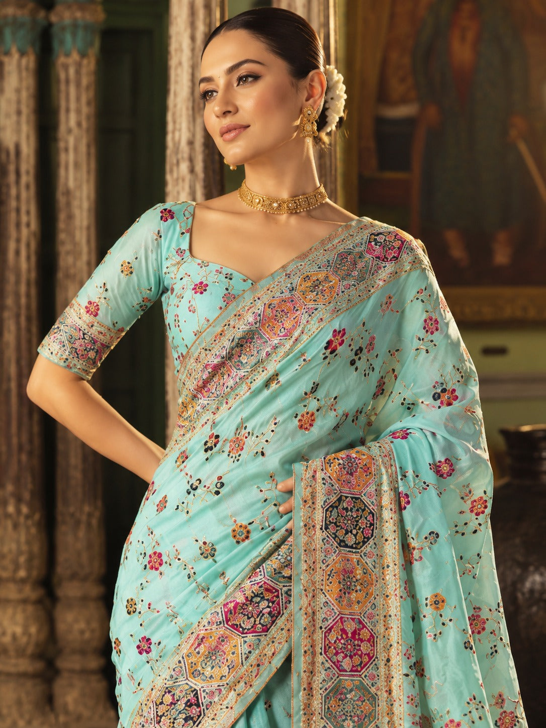 Kashmiri Virasat Pashmina Silk Weaving Saree With Kashmiri Thread