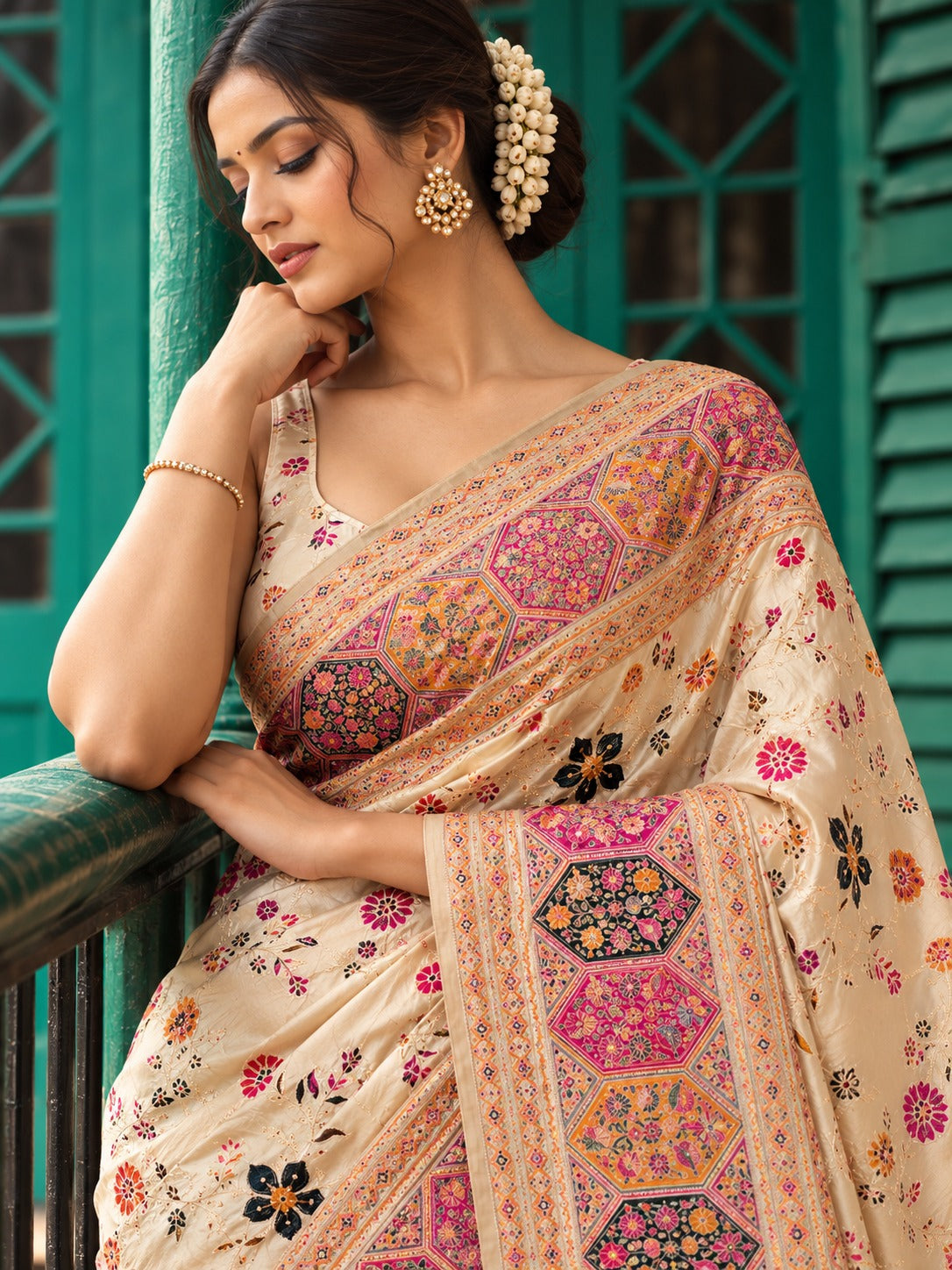 Kashmiri Virasat Pashmina Silk Weaving Saree With Kashmiri Thread