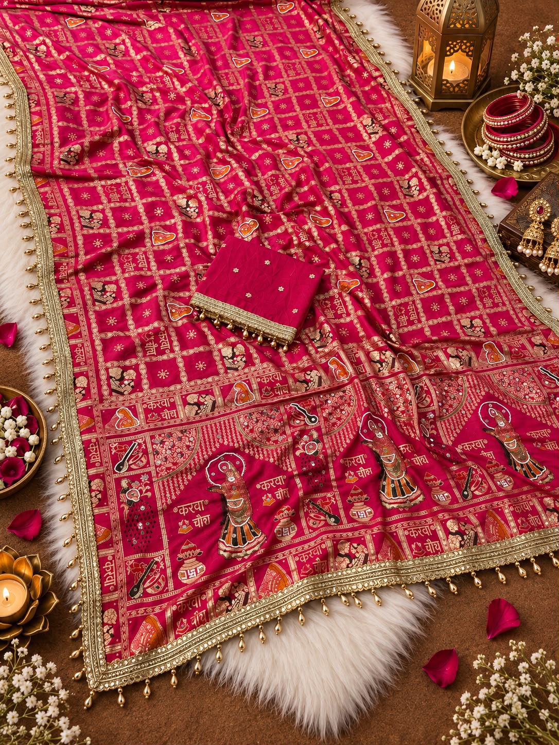 Suhag Riwaaz Dola Viscose Saree | Meena Weave & Mirror Work