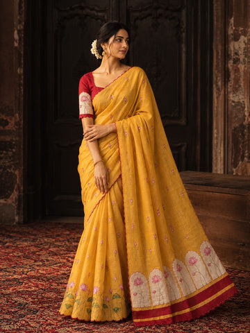 Aavira Tebby Silk Saree | Floral Print & Katdana Handwork