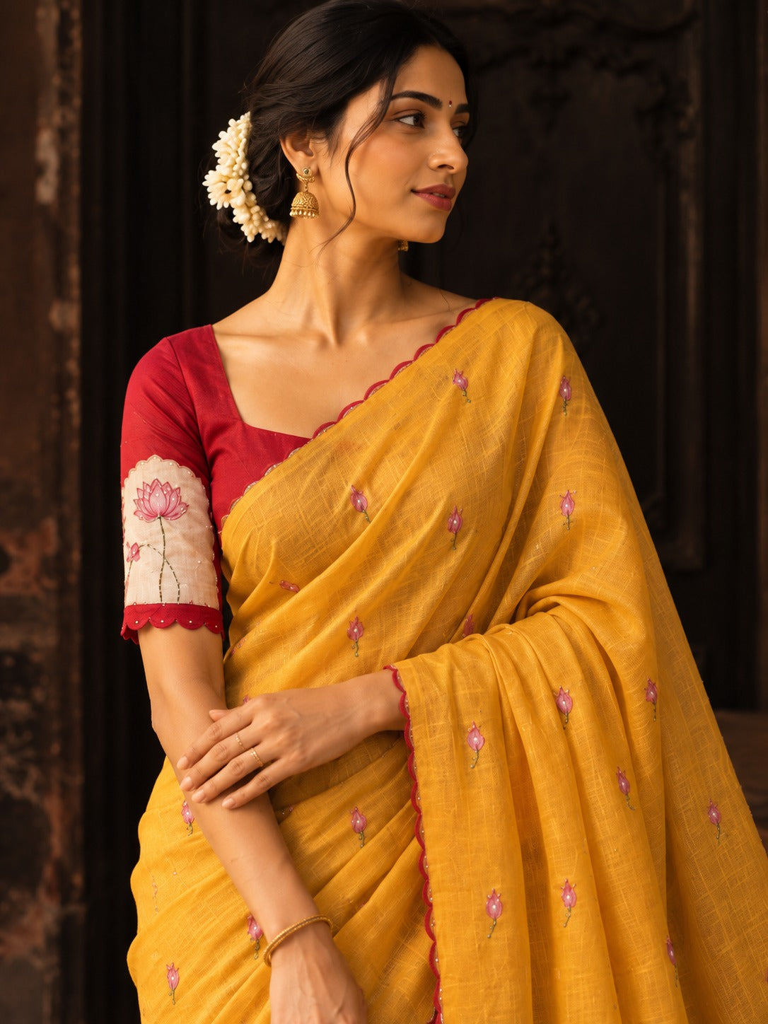 Aavira Tebby Silk Saree | Floral Print & Katdana Handwork