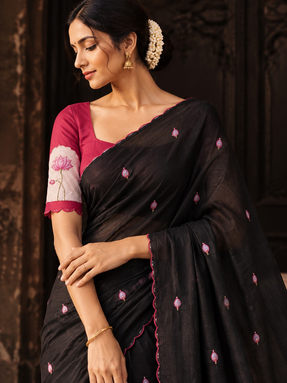 Aavira Tebby Silk Saree | Floral Print & Katdana Handwork