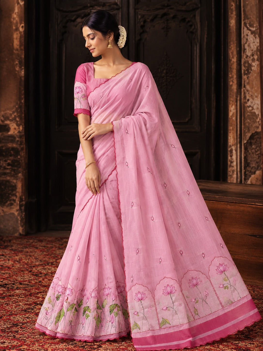 Aavira Tebby Silk Saree | Floral Print & Katdana Handwork