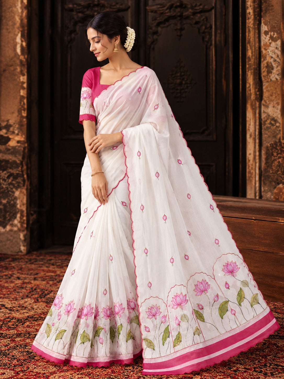 Aavira Tebby Silk Saree | Floral Print & Katdana Handwork