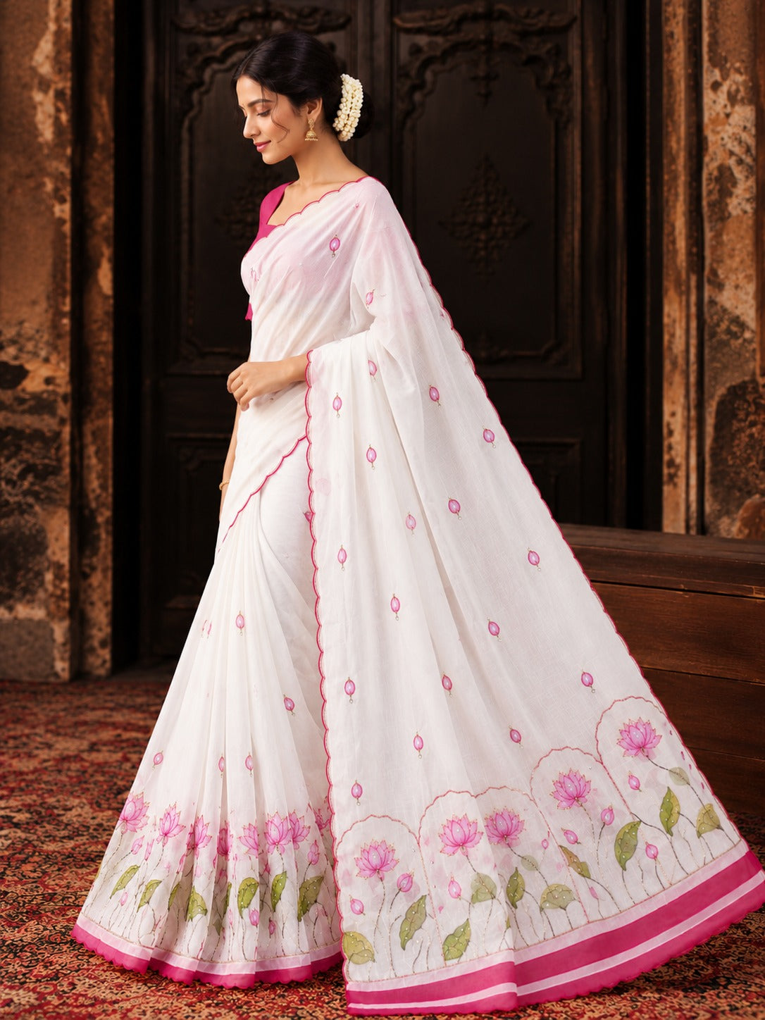 Aavira Tebby Silk Saree | Floral Print & Katdana Handwork