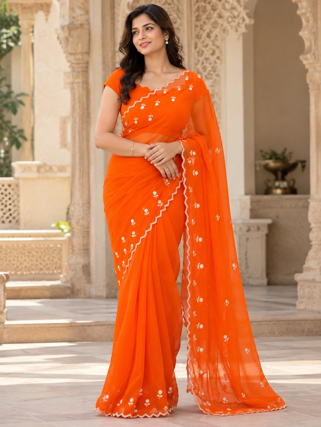 Starlit Noir Georgette Saree | Cutdana, Moti & Resham Work