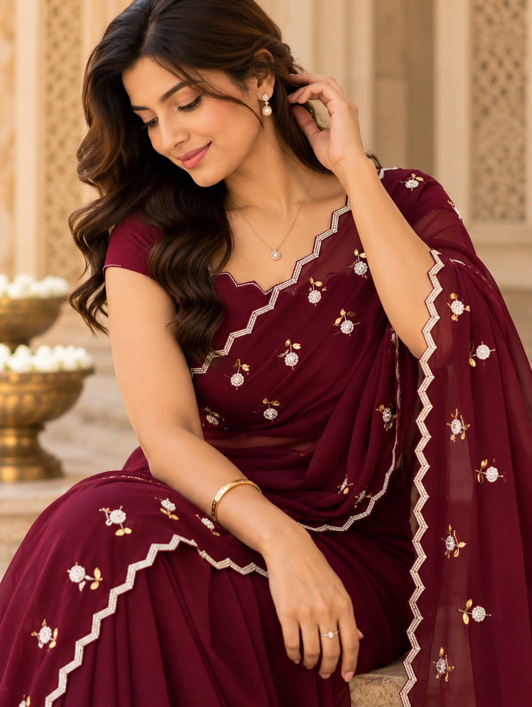 Starlit Noir Georgette Saree | Cutdana, Moti & Resham Work