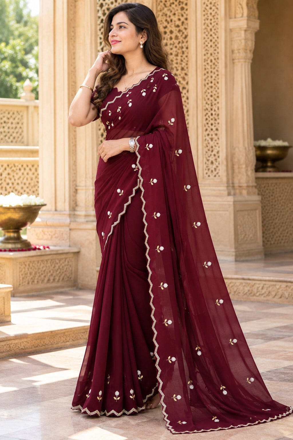 Starlit Noir Georgette Saree | Cutdana, Moti & Resham Work