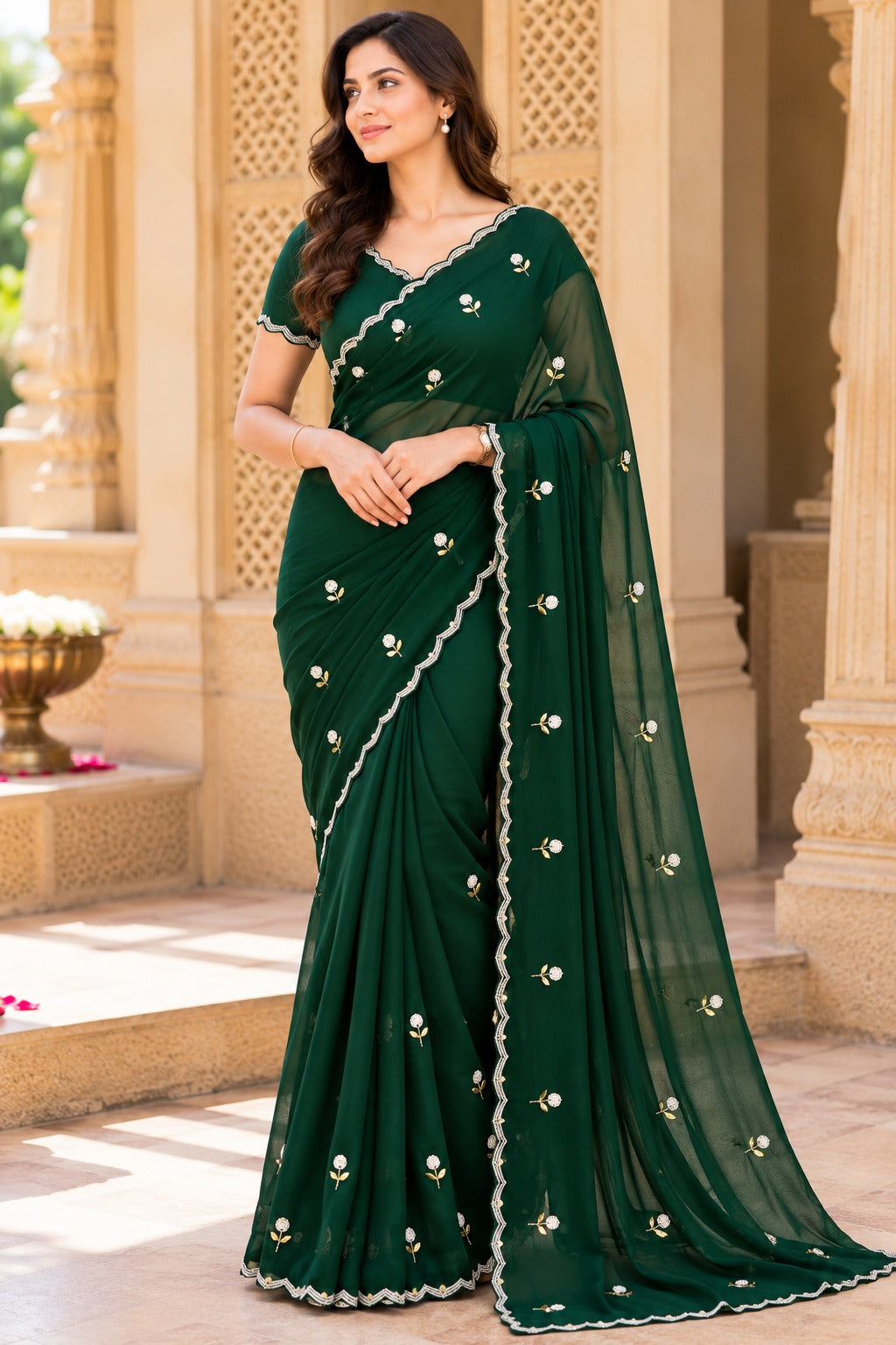 Starlit Noir Georgette Saree | Cutdana, Moti & Resham Work