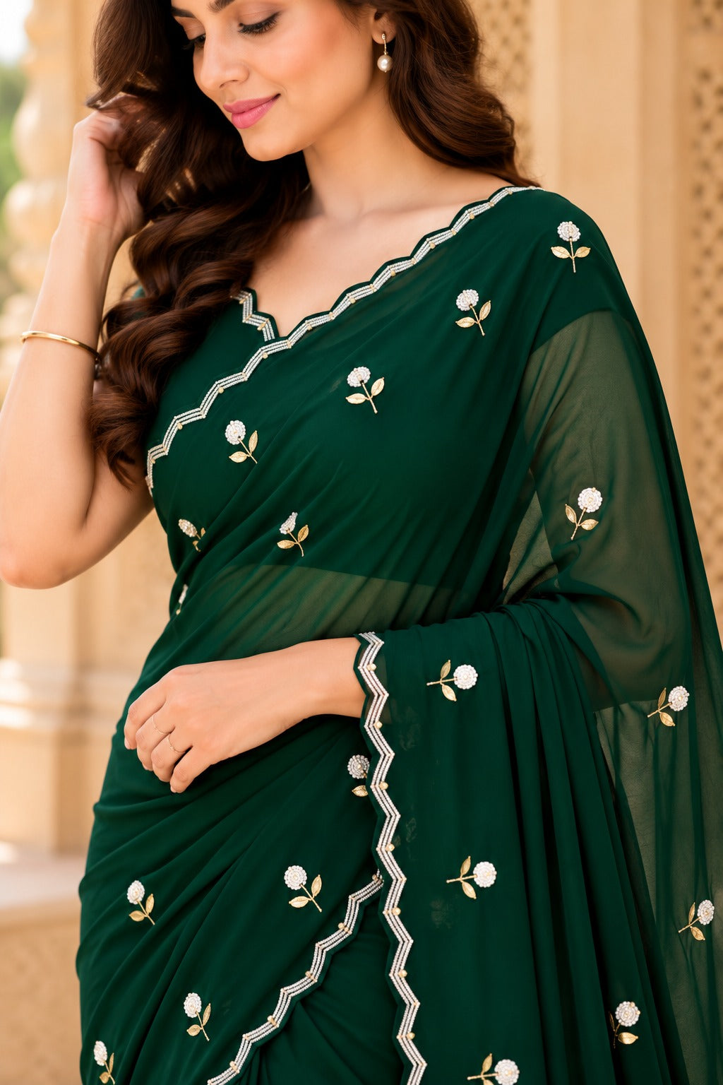 Starlit Noir Georgette Saree | Cutdana, Moti & Resham Work