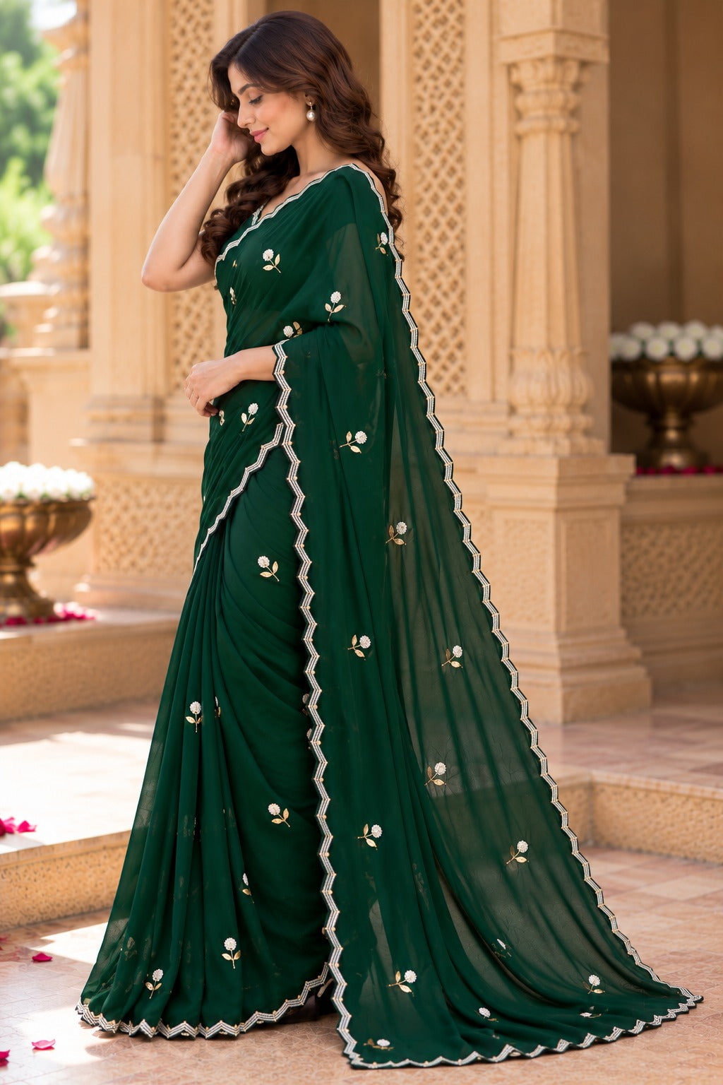 Starlit Noir Georgette Saree | Cutdana, Moti & Resham Work