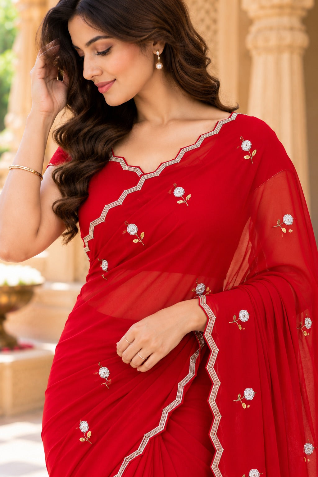 Starlit Noir Georgette Saree | Cutdana, Moti & Resham Work