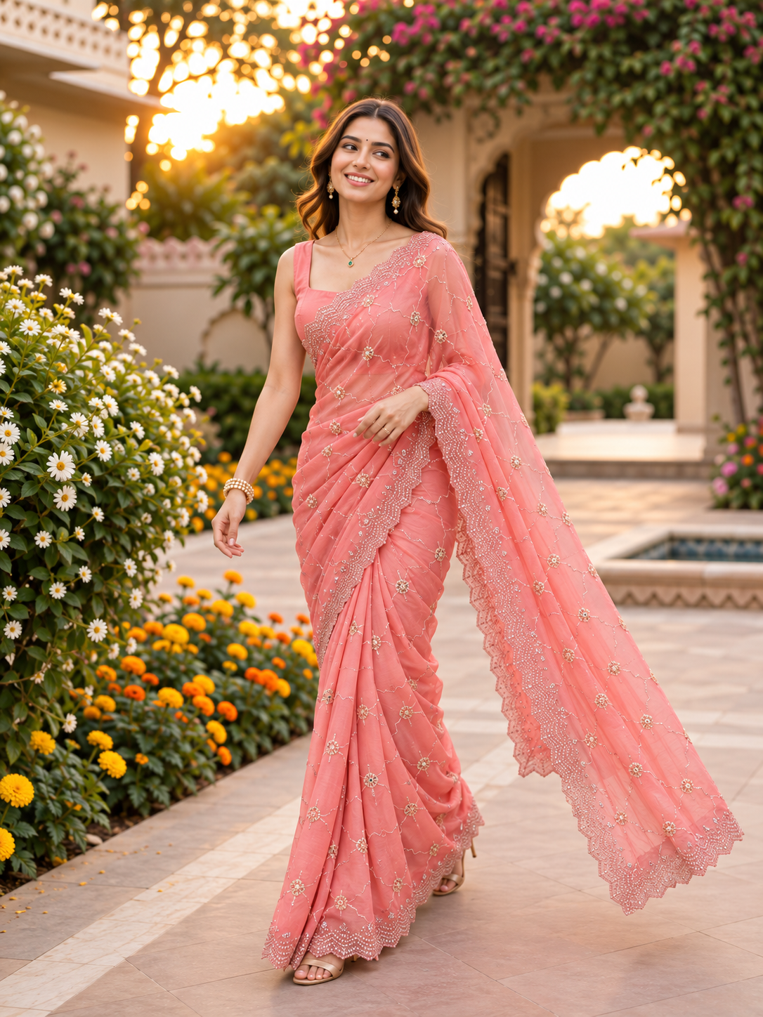 Rosé Soft Vari Chiffon Saree | Sequin & Bead Embroidery