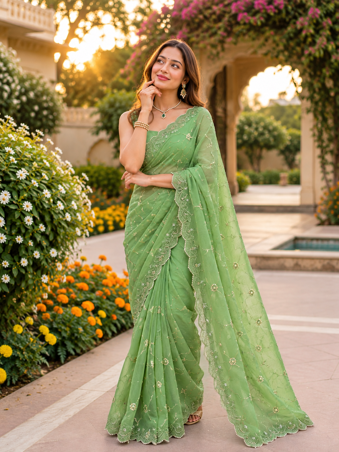 Rosé Soft Vari Chiffon Saree | Sequin & Bead Embroidery