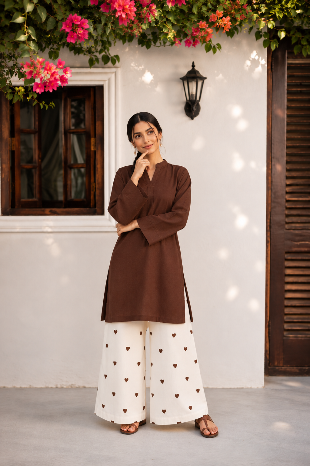 Little Heart Co-Ord Set – Cocoa Brown & Ivory
