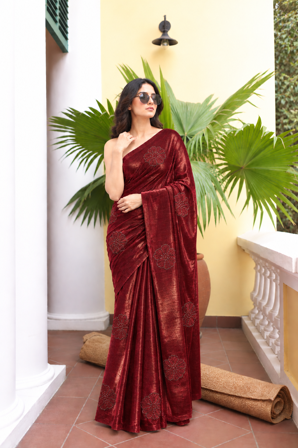 Grace Space Satin Saree | Floral Sequin Embroidery