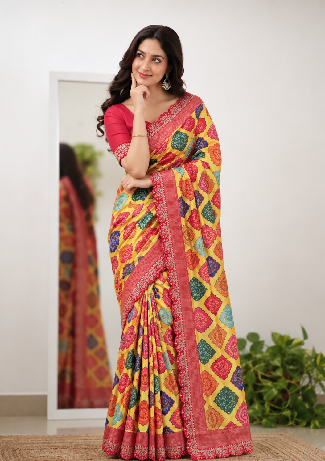 Dola Opulence Banarasi Saree | Multicolour Digital Print & Sequin Border