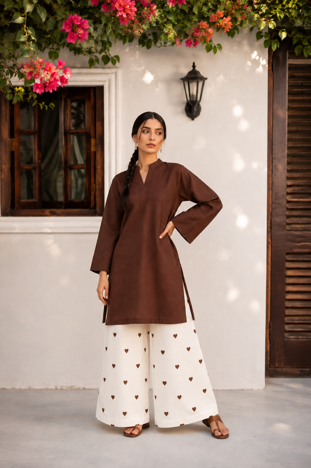 Little Heart Co-Ord Set – Cocoa Brown & Ivory