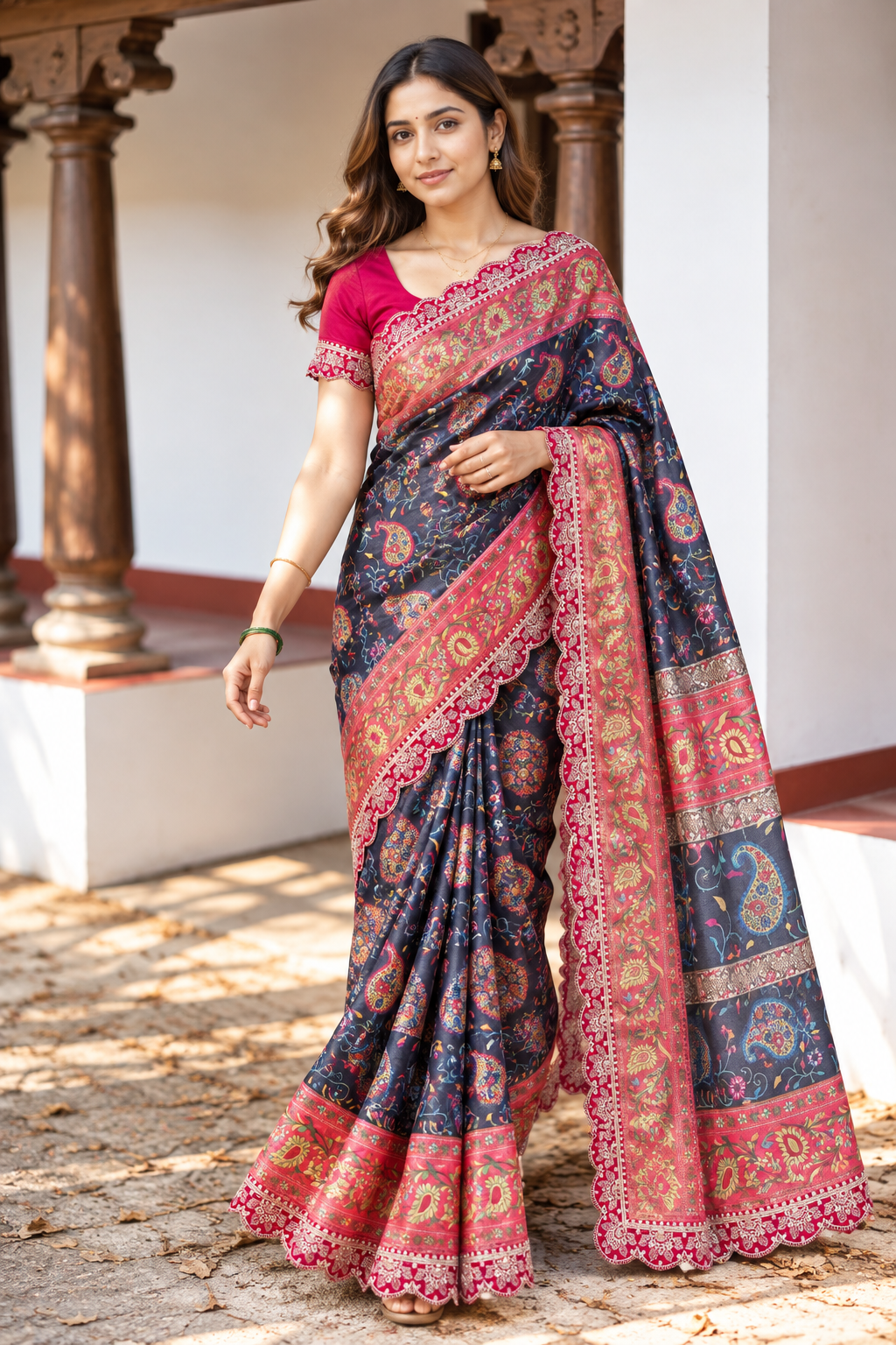 Riwaayat Designer Dola Banarasi Saree | Digital Print & Sequin Border
