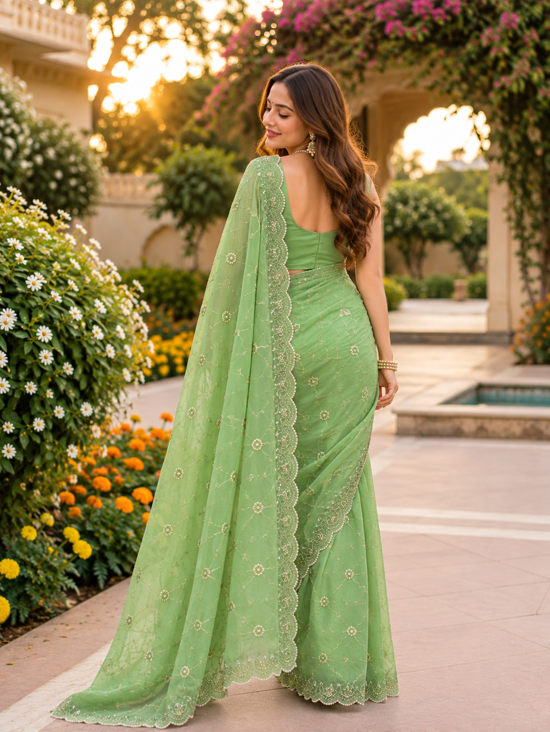 Rosé Soft Vari Chiffon Saree | Sequin & Bead Embroidery