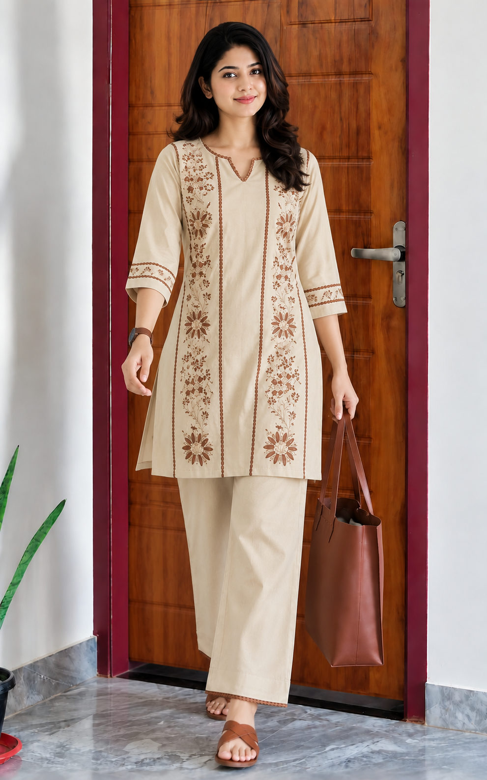 Beige Embroidered Muse Co-Ord Set