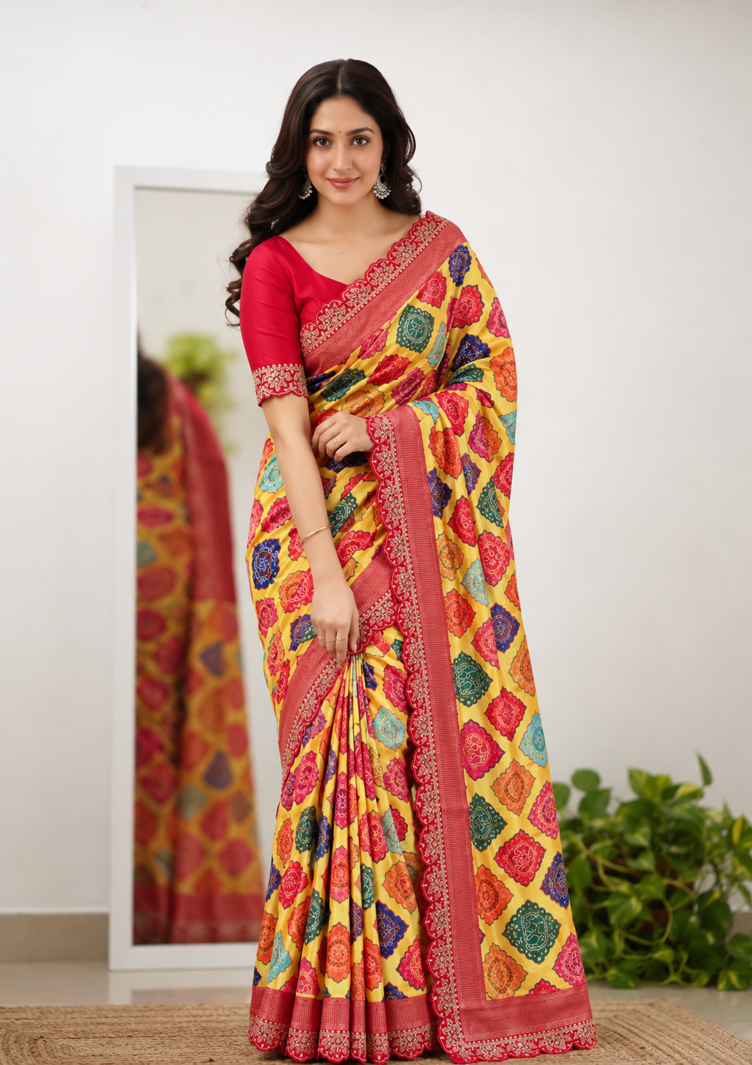 Dola Opulence Banarasi Saree | Multicolour Digital Print & Sequin Border