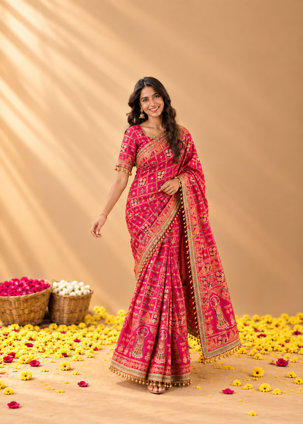 Suhag Riwaaz Dola Viscose Saree | Meena Weave & Mirror Work
