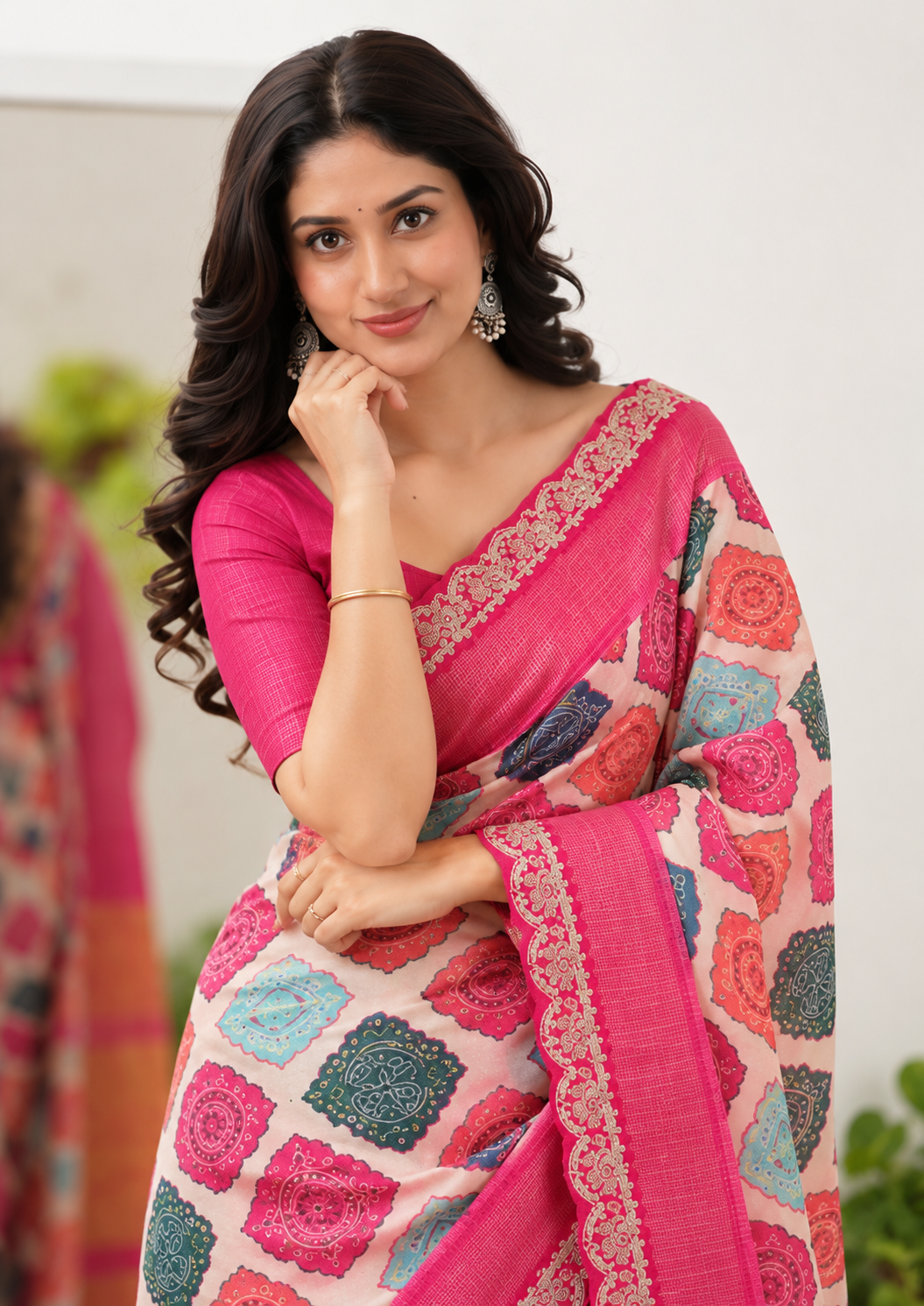 Dola Opulence Banarasi Saree | Multicolour Digital Print & Sequin Border