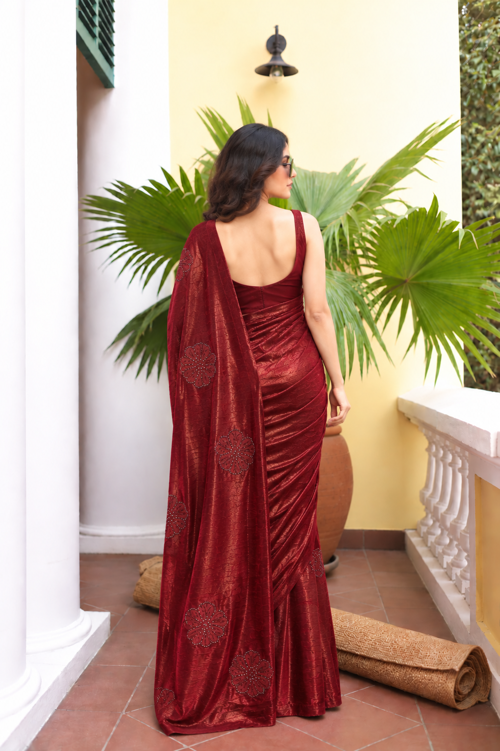 Grace Space Satin Saree | Floral Sequin Embroidery