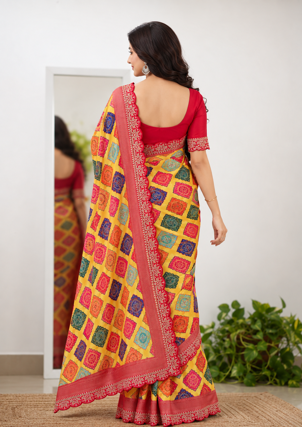 Dola Opulence Banarasi Saree | Multicolour Digital Print & Sequin Border