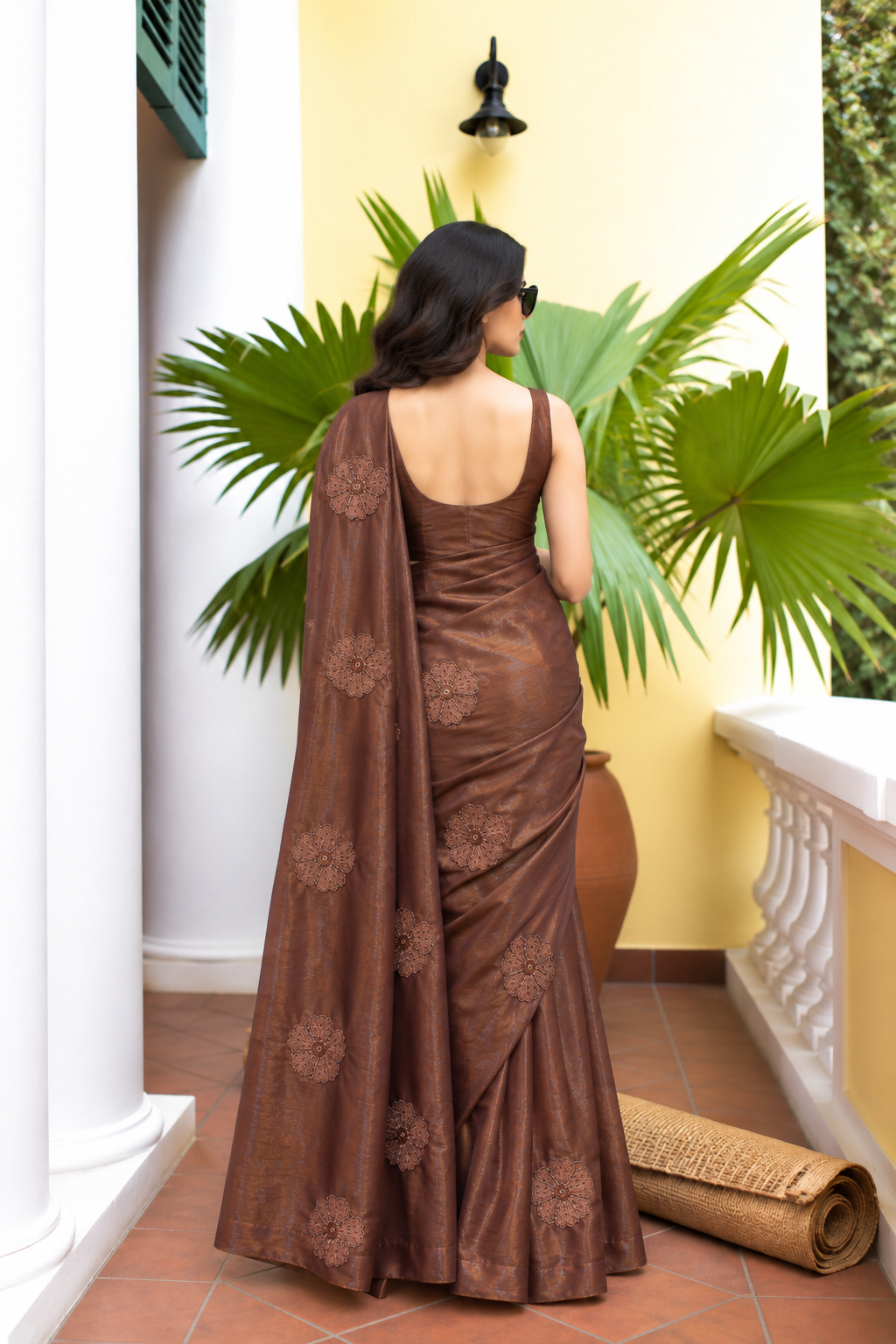 Grace Space Satin Saree | Floral Sequin Embroidery