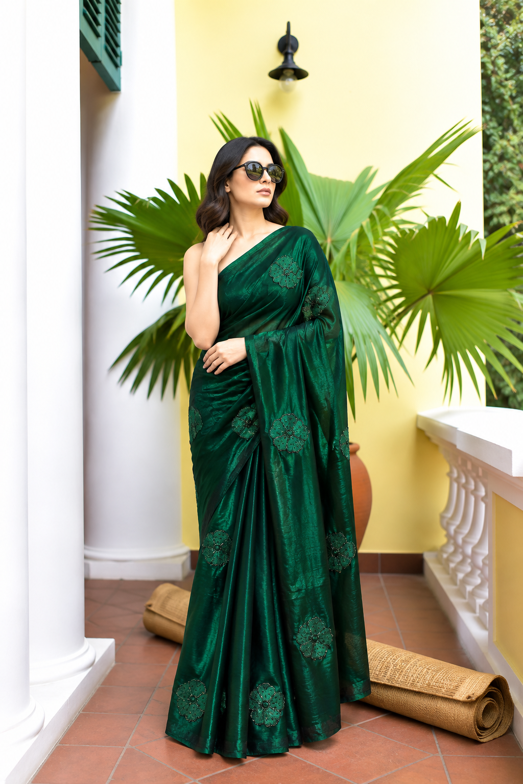 Grace Space Satin Saree | Floral Sequin Embroidery