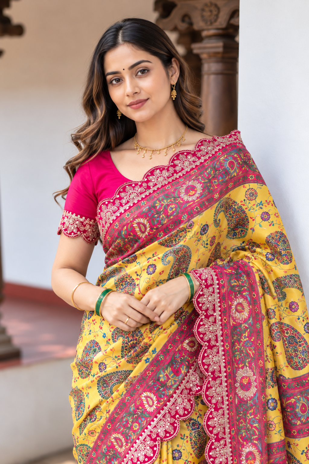 Riwaayat Designer Dola Banarasi Saree | Digital Print & Sequin Border