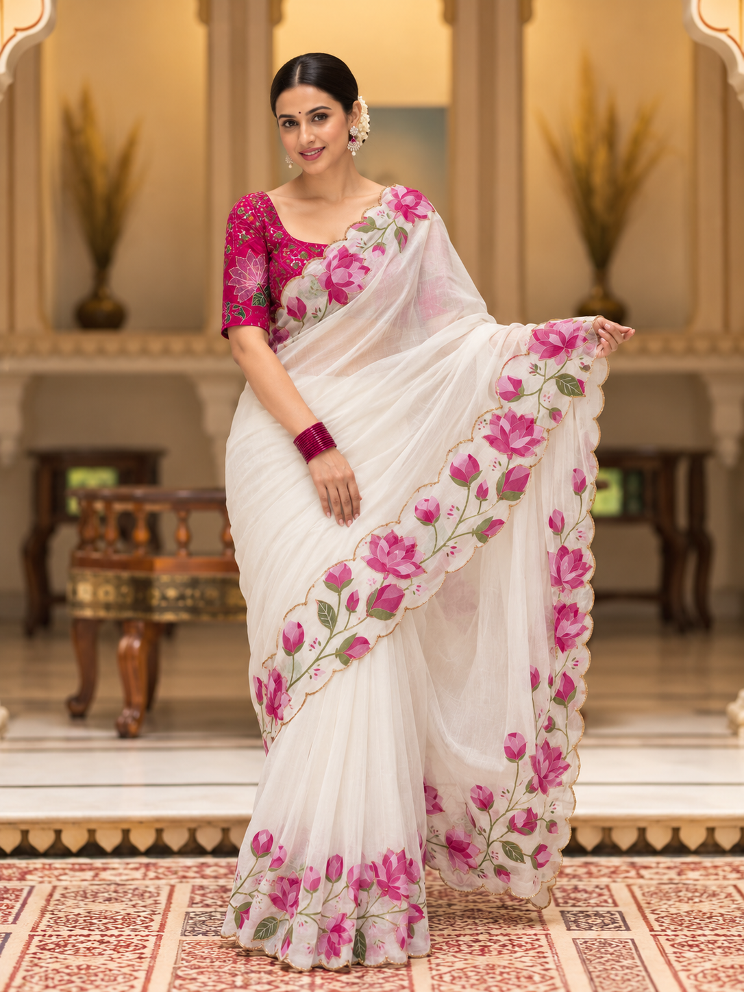 Kashika Tebby Silk Saree | Digital Floral Print & Katdana Work