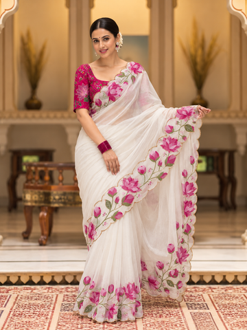 Kashika Tebby Silk Saree | Digital Floral Print & Katdana Work