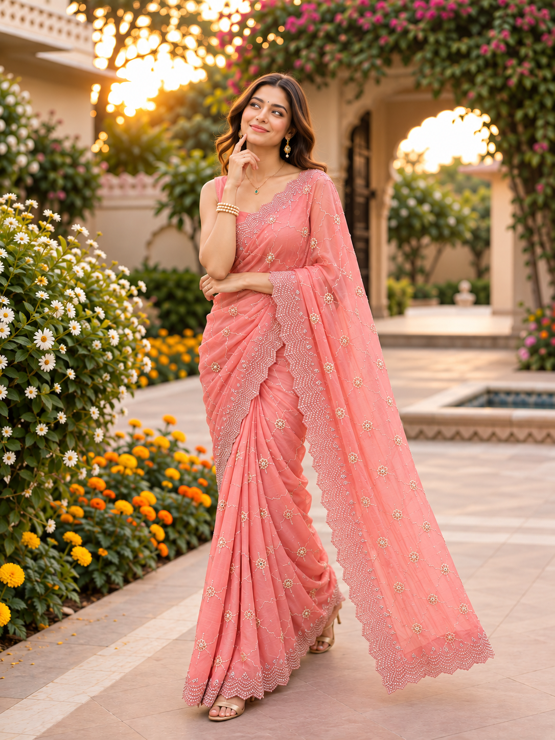 Rosé Soft Vari Chiffon Saree | Sequin & Bead Embroidery