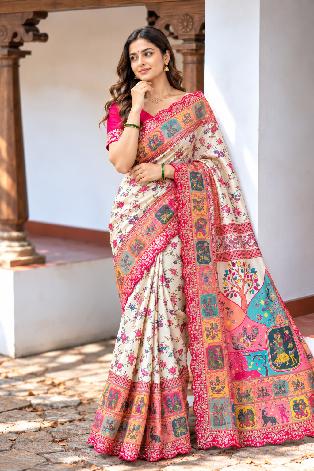 Virasa Designer Dola Banarasi Saree | Gujarat Heritage Digital Print