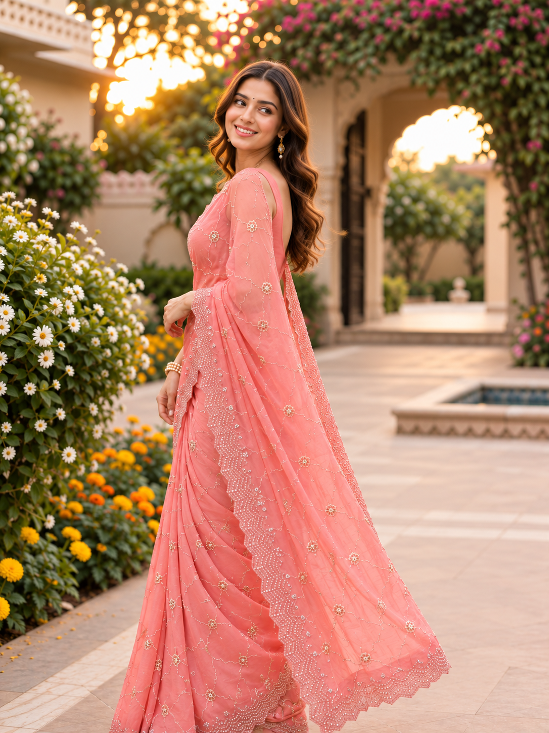 Rosé Soft Vari Chiffon Saree | Sequin & Bead Embroidery