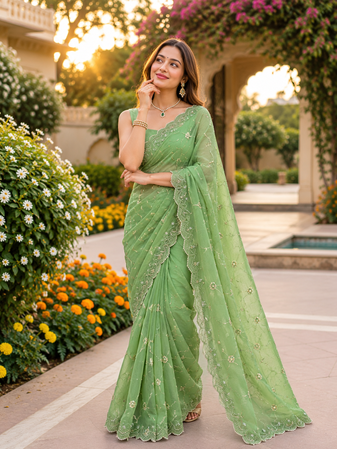 Rosé Soft Vari Chiffon Saree | Sequin & Bead Embroidery